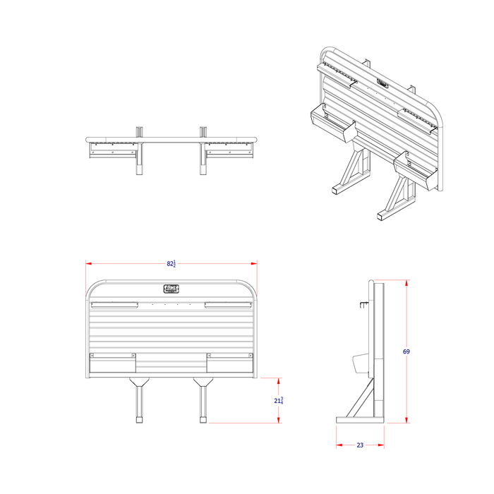 Headache rack for semi truck dual tray dimension diagram Ace Manufacturing HR120000