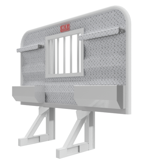 Headache rack for semi truck 4 foot tall with dual trays and 39 inch jailbar window Ace Manufacturing HR12003J