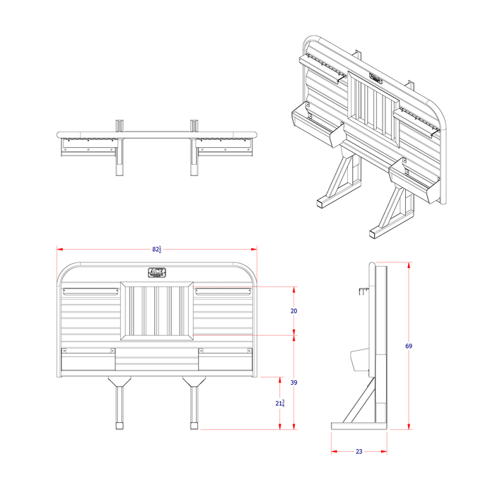 Headache rack for semi truck dual trays 42 inch jailbar window dimension diagram Ace Manufacturing HR12006J