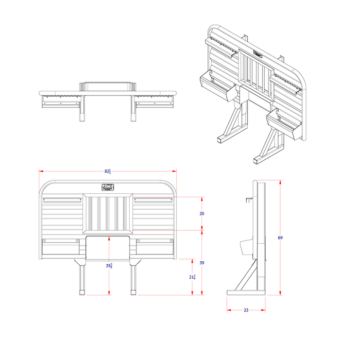 Headache rack for semi truck hydraulic tank compatible dimension diagram Ace Manufacturing HR12M03J