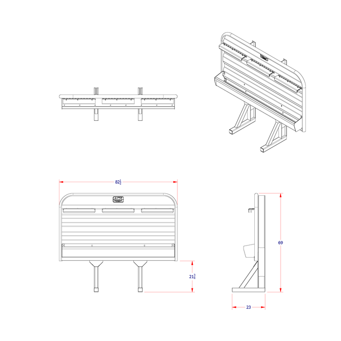 Headache rack for semi truck full width tray dimension diagram Ace Manufacturing HR130000