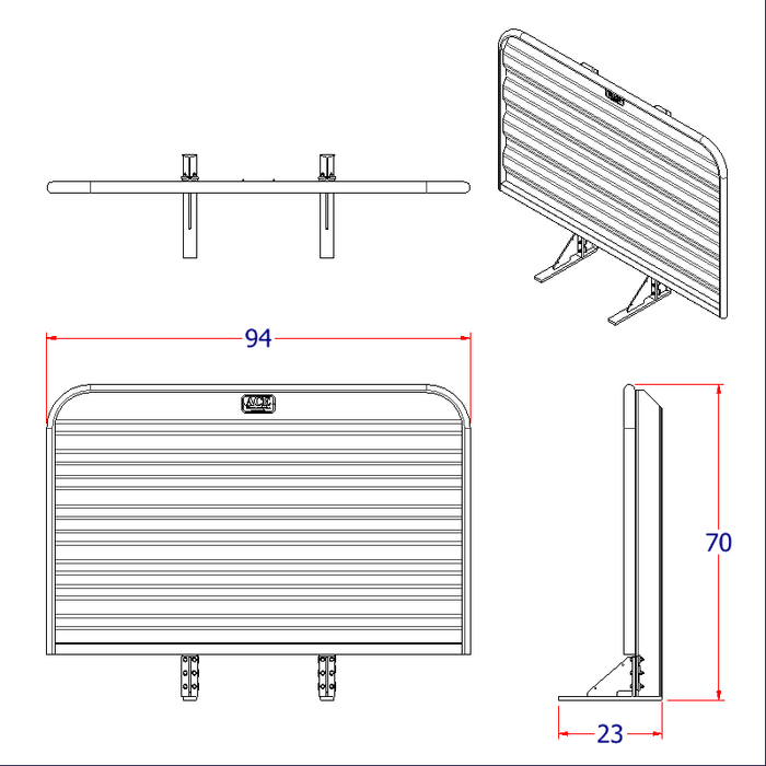 Headache rack for semi truck 5 foot tall ultra wide 94 inch aluminum cab guard Ace Manufacturing HR200000-94W - Technical diagram