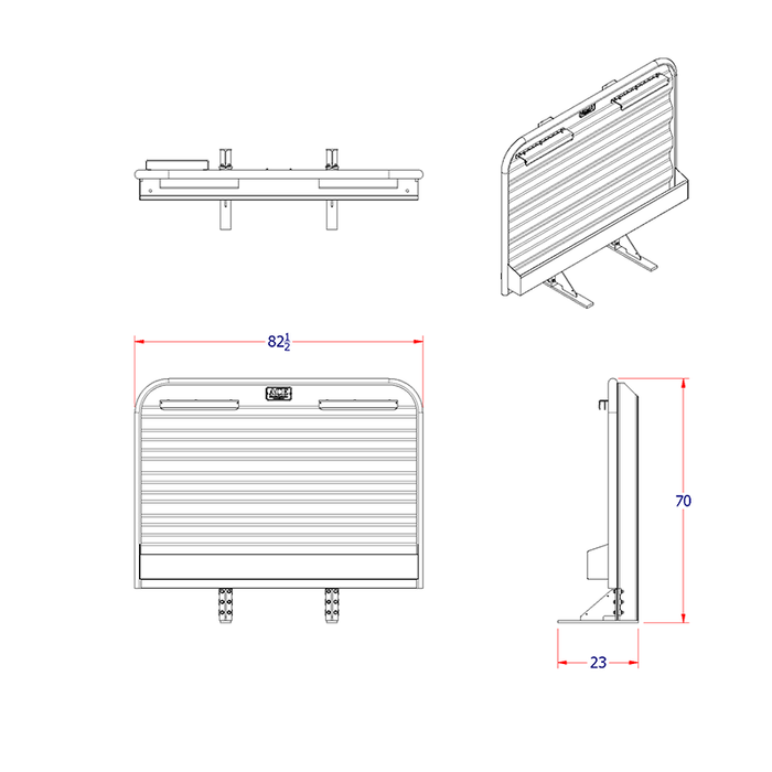 Headache rack for semi truck full width tray dimension diagram Ace Manufacturing HR210000