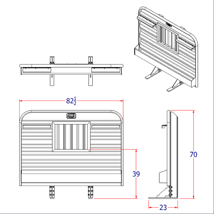 Headache rack for semi truck jailbar window full width tray dimension diagram Ace Manufacturing HR21003J