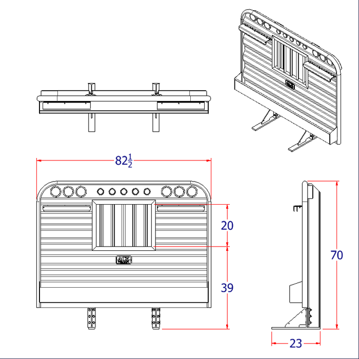 Headache rack for semi truck full width tray lights dimension diagram Ace Manufacturing HR21013J