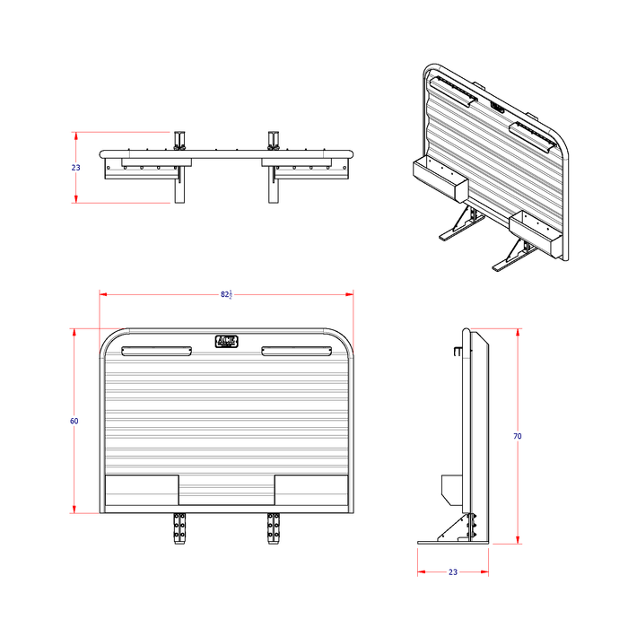 Headache rack for semi truck dual storage trays dimension diagram Ace Manufacturing HR220000