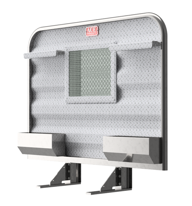 Headache rack for semi truck with mesh window dual storage trays and upper tire chain hangers Ace Manufacturing HR22002M