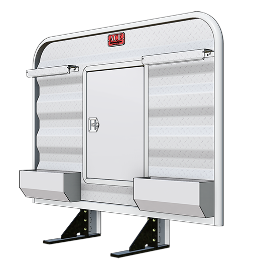 Headache rack for semi truck with integrated lockable storage cabinet aluminum Ace Manufacturing HR2200SC