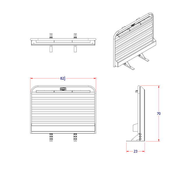 Headache rack for semi truck full width tray three tire chain hangers dimension diagram Ace Manufacturing HR230000