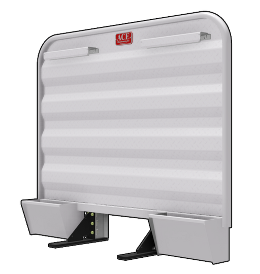 Headache rack for semi truck with low-mounted dual storage trays and upper tire chain hangers aluminum Ace Manufacturing HR25 series