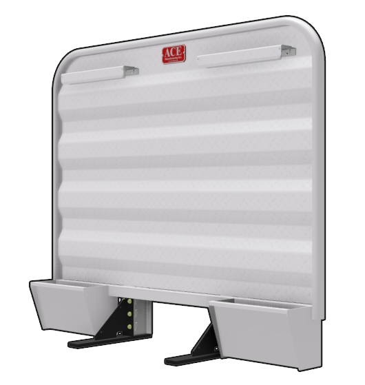 Headache rack for semi truck with low-mounted dual storage trays and upper tire chain hangers aluminum Ace Manufacturing HR25 series