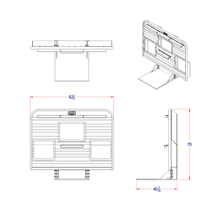 Headache rack for semi truck three recessed storage pockets dimension diagram Ace Manufacturing HR26000R