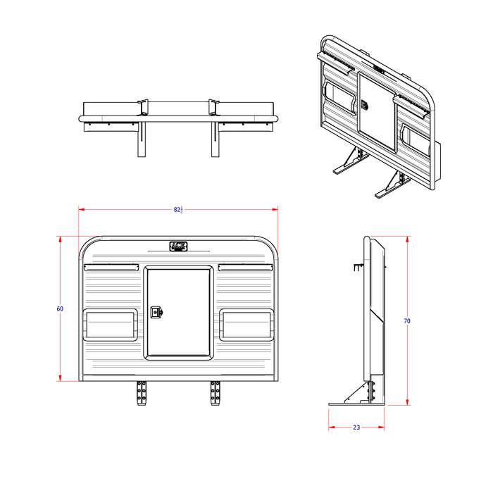 Headache rack for semi truck storage cabinet dual side pockets dimension diagram Ace Manufacturing HR2600SC