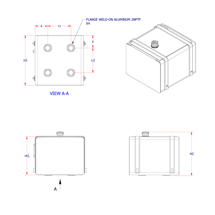 HYD40CP hydraulic tank dimensions and specifications diagram
