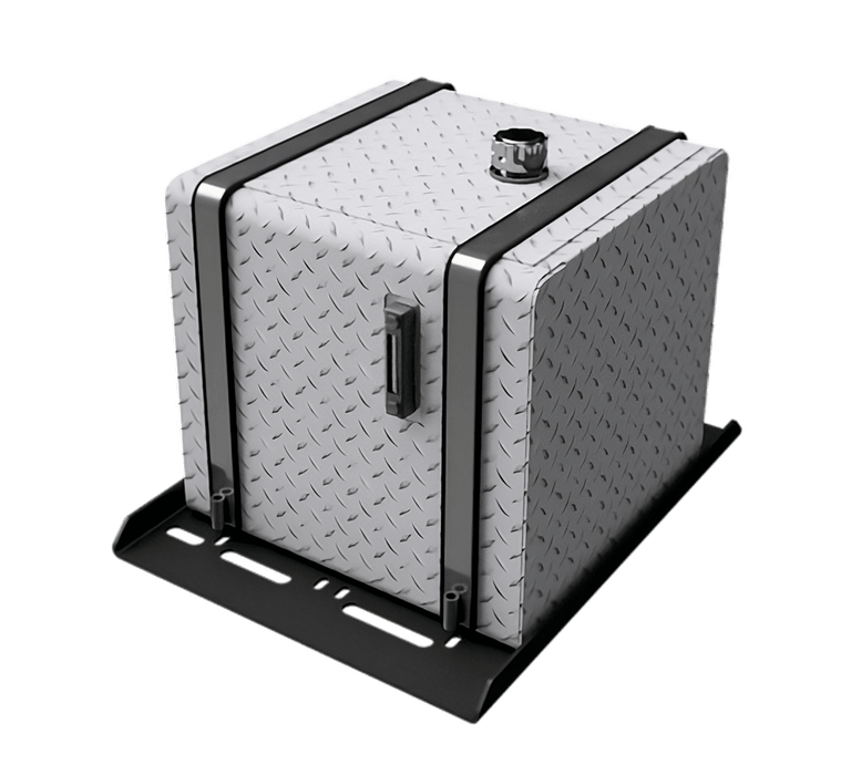 HYD50CP hydraulic tank shown mounted to HYDCRDL cradle on truck frame