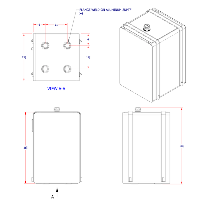 HYD80CP hydraulic tank dimensions and technical specifications diagram