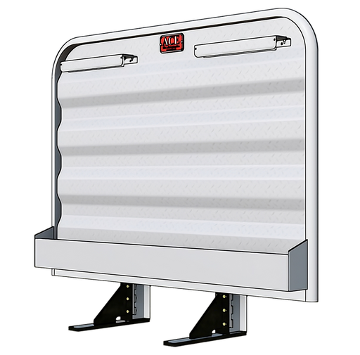 Headache rack for semi truck with full width tray and tire chain holders aluminum Ace Manufacturing HR210000