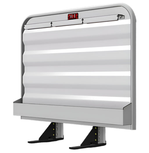 Headache rack for semi truck with full width tray and three tire chain hangers aluminum Ace Manufacturing HR230000