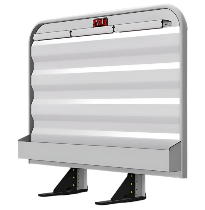 Headache rack for semi truck with full width tray and three tire chain hangers aluminum Ace Manufacturing HR230000