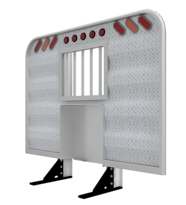 Headache rack for semi truck with hydraulic tank cutout jailbar window and lights Ace Manufacturing HR20M23J