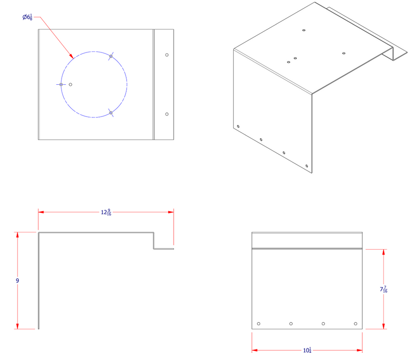 A diagram showing the measurment dimensions of a KW25  beacon light bracket. Top of bracket opening 6.1/8"