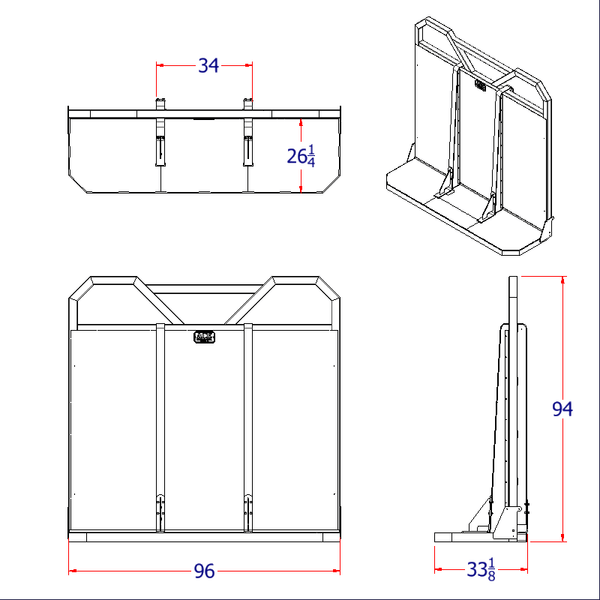 Diagram of Ace Manufacturings LR6120 Semi truck logging rack cab guard with full width deck