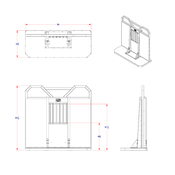 Diagram of Ace Manufacturings LR6122 Semi truck logging rack cab guard with full width deck and window