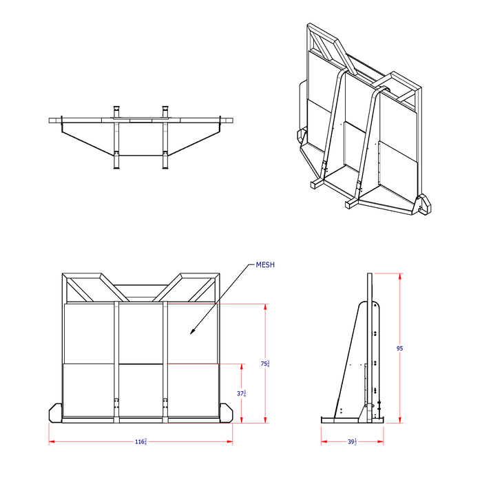 Log truck headache rack aluminum cab guard with half backboard mesh Ace Manufacturing LR7314 Diagram