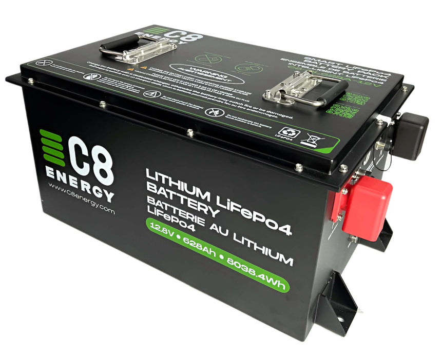 C8 Energy lithium truck battery on a white background