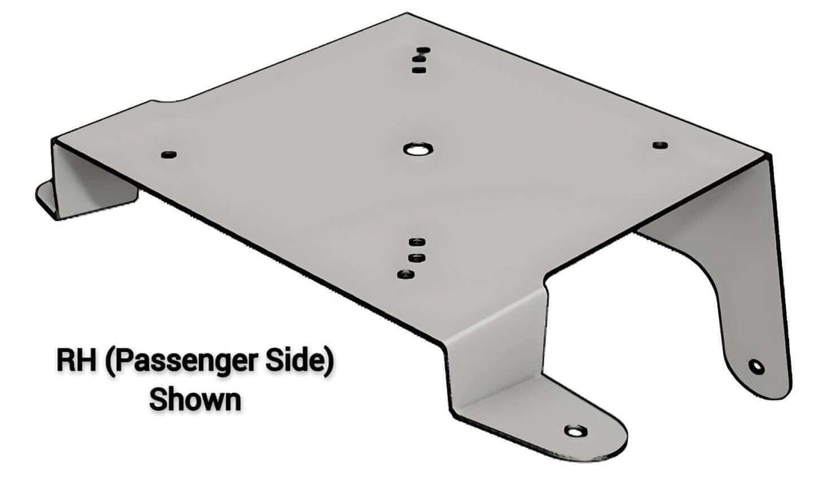 A flat surfaced metal bracket with three mounting supports on a blank background for mounting a Passenger side Kenworth Beacon Bracket KW880R