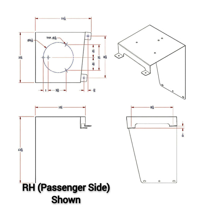 Diagram with dimensions of 4 sides of PB71R Peterbilt Light Mounting Bracket