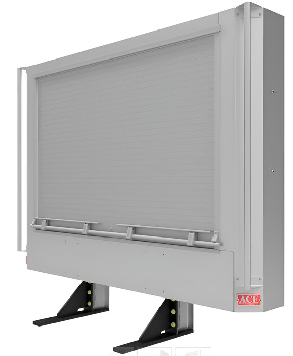 RR1100, roll up door headache racks for semi trucks with the door in the closed position on a white background