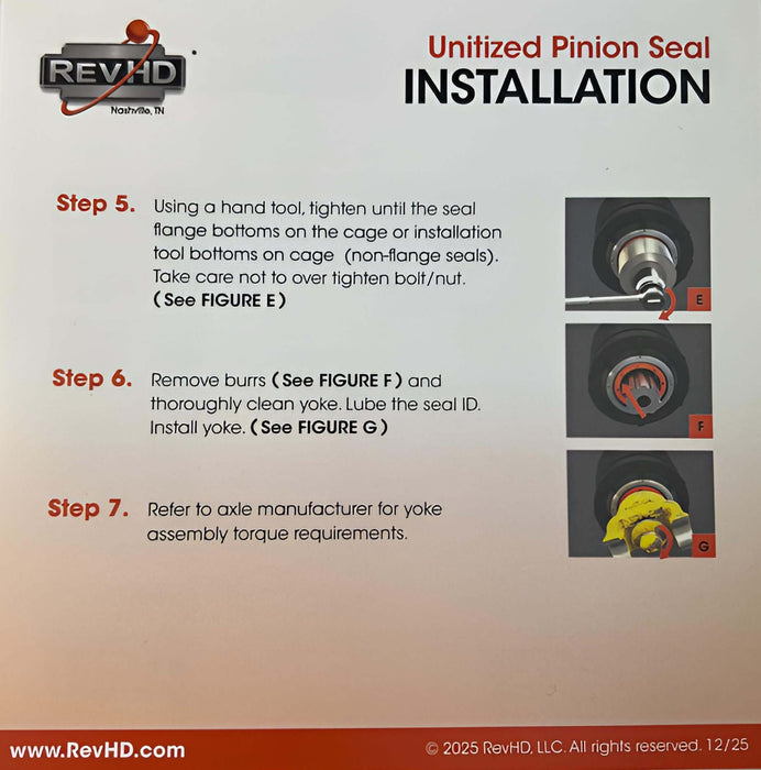 REV HD's installation guide for theyre unitized pinion seal line page 2