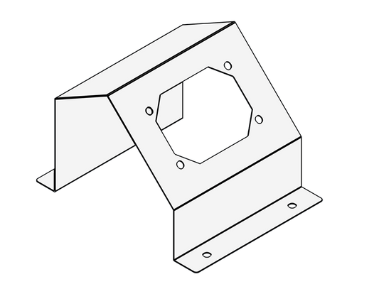 A Chelsea PTO bracket with a hole in the middle for control switch on a blank background