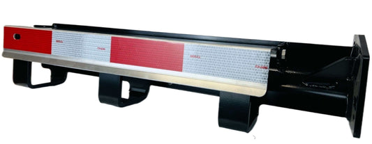 A left hand Semi Truck Tire Chain Hanger Mud Flap 2 in 1's with 3 hooks covered by a stainless steel lid with conspituity tape covering the hooks 