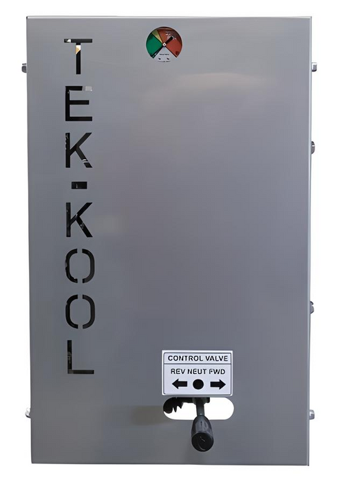 An aluminum rectangular hydraulic cooler saying Tek-Kool on the front 