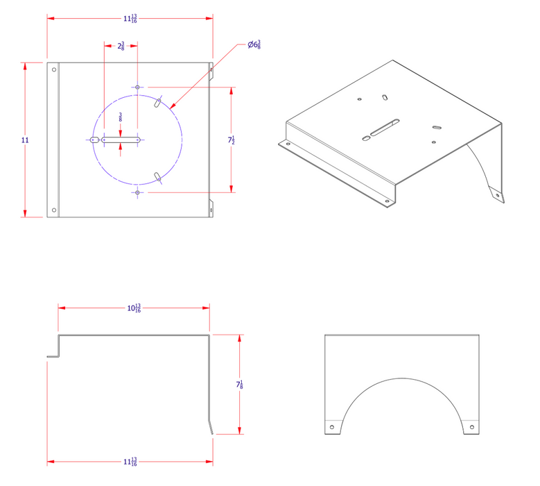 A diagram of WS70 Beacon light bracket for Western Star showing all 4 sides with measurements