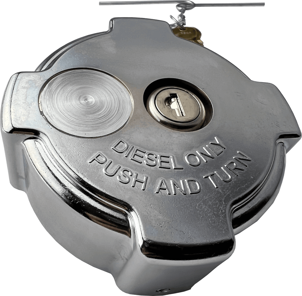 Chrome Freightliner Locking Fuel Cap Push and Turn 1/4