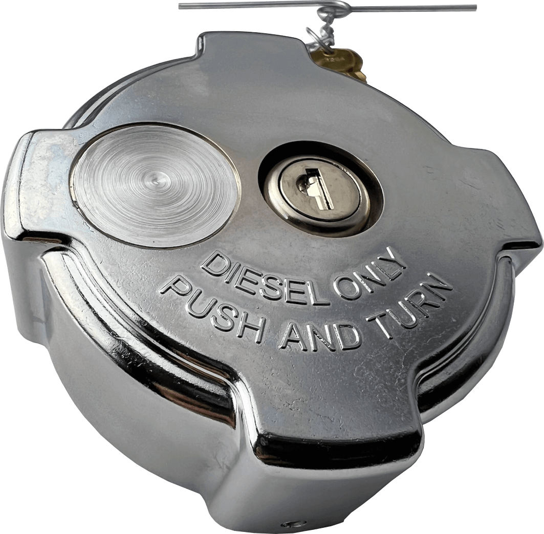 Chrome Freightliner Locking Fuel Cap Push and Turn 1/4
