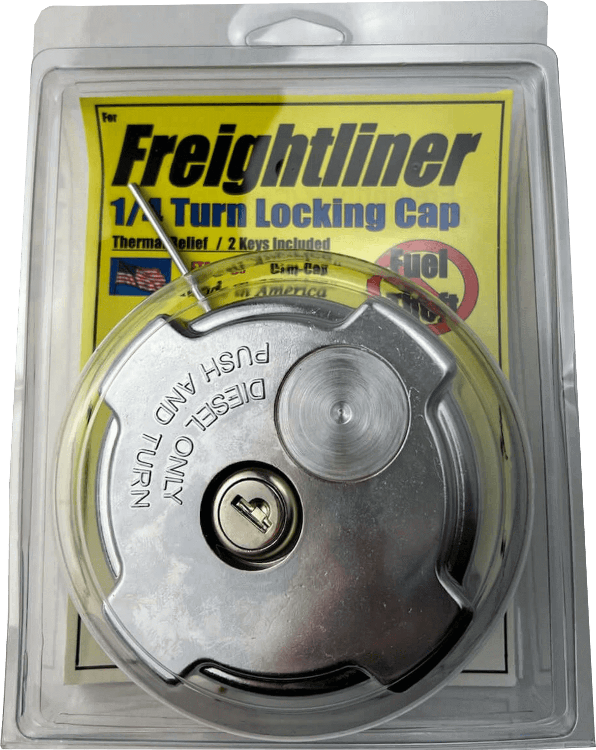 Chrome Freightliner Locking Fuel Cap Push and Turn 1/4