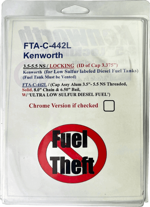 3.5" Locking Chrome Diesel Fuel Cap for Kenworth FTA-C-442LC