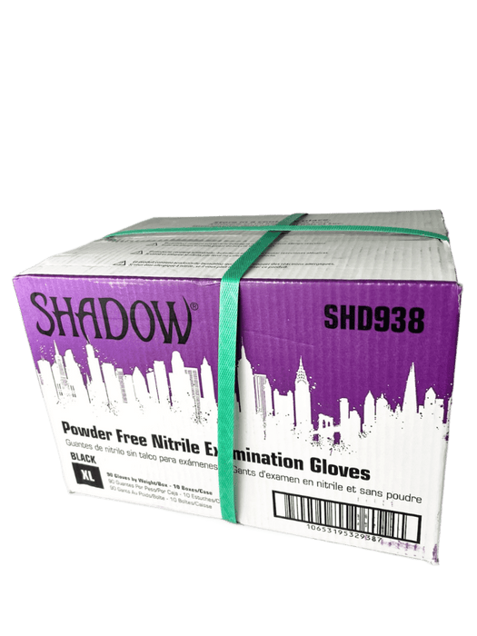 One boxed and banded case of Shadow brand Extra Large powder free examination Heavy Duty Nitrile Gloves