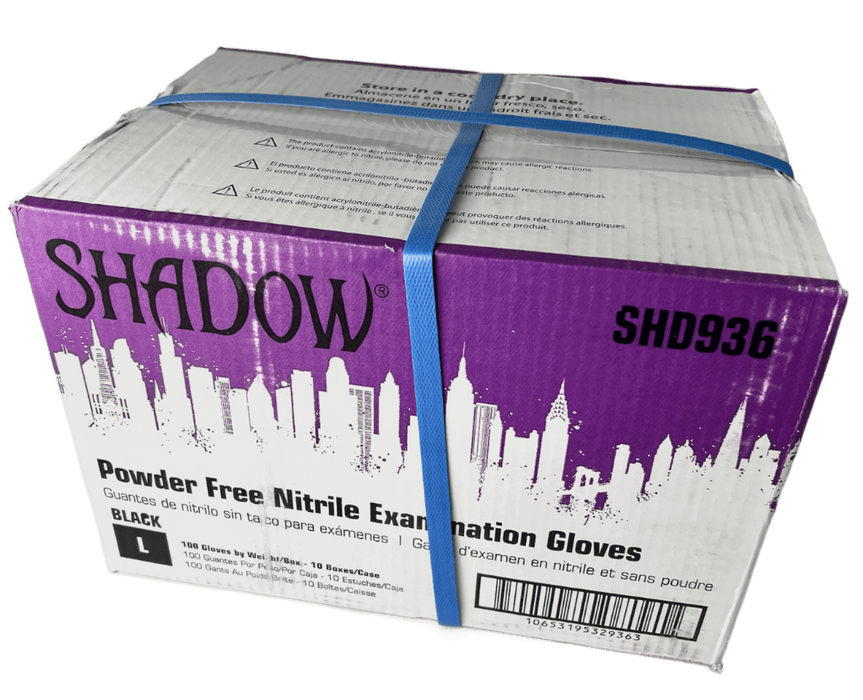 One boxed and banded case of Shadow brand Large powder free examination Heavy Duty Nitrile Gloves