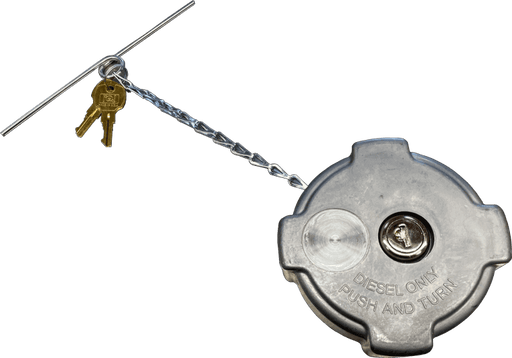 Round Freightliner Locking Fuel Cap with Chain holding Retaining rod and 2 keys