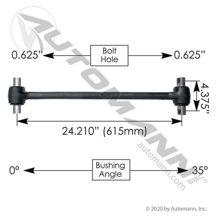 TMR536 torque rod product dimensions on white background